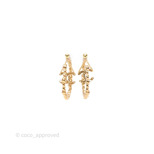 Chanel CC Pearl Crystal Hoop Earrings Gold Tone 21P