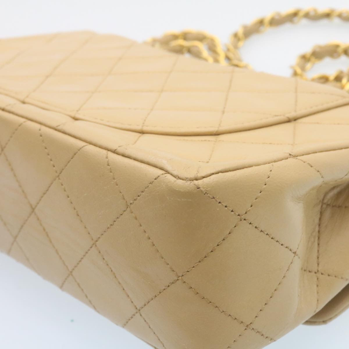 CHANEL Classic Matelasse23 Chain Flap Shoulder Bag Lamb Skin Beige  28468