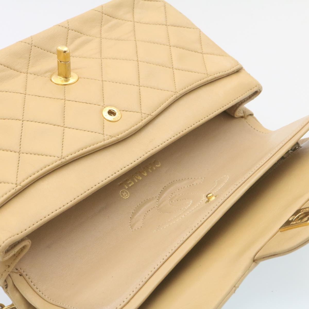 CHANEL Classic Matelasse23 Chain Flap Shoulder Bag Lamb Skin Beige  28468