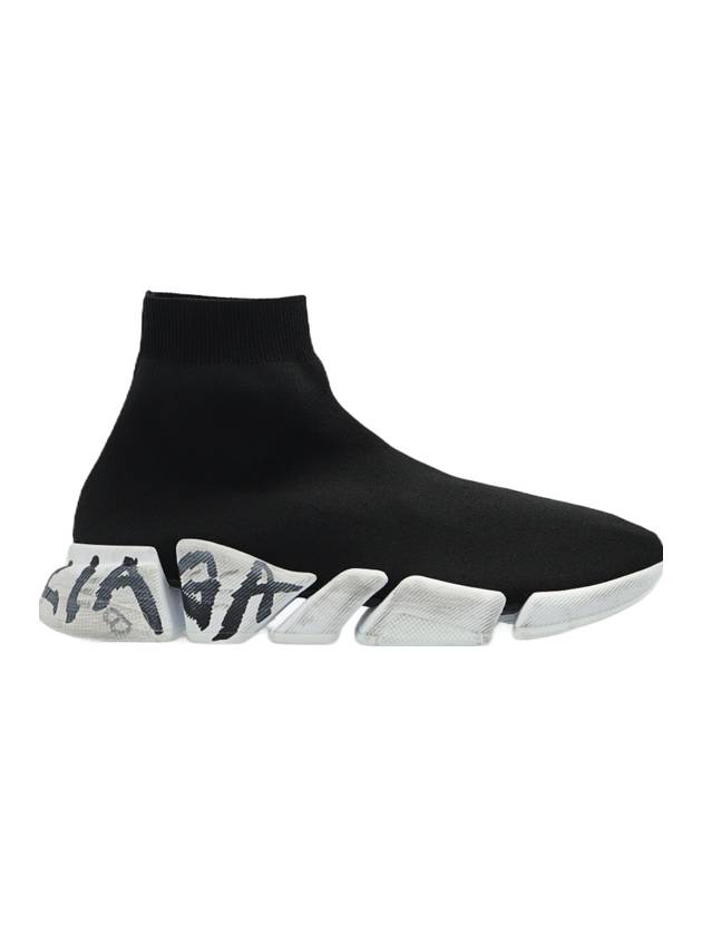 Luxury Balenciaga Speed 2.0 Graffiti Knit High Top Sneakers Black