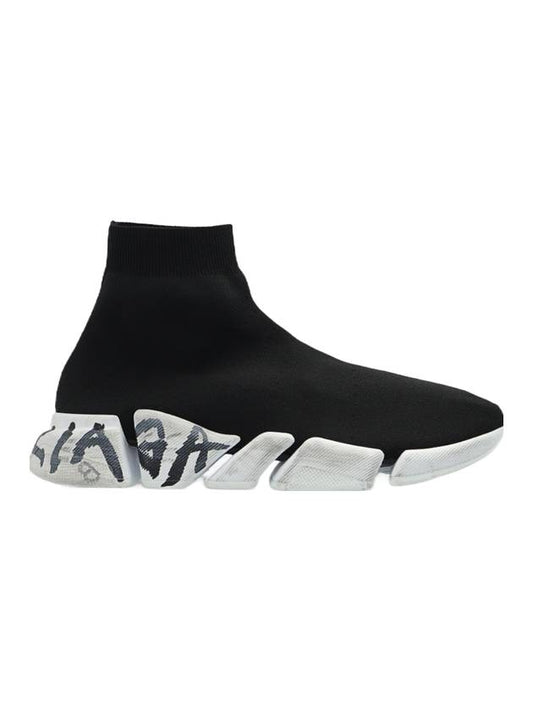 Luxury Balenciaga Speed 2.0 Graffiti Knit High Top Sneakers Black