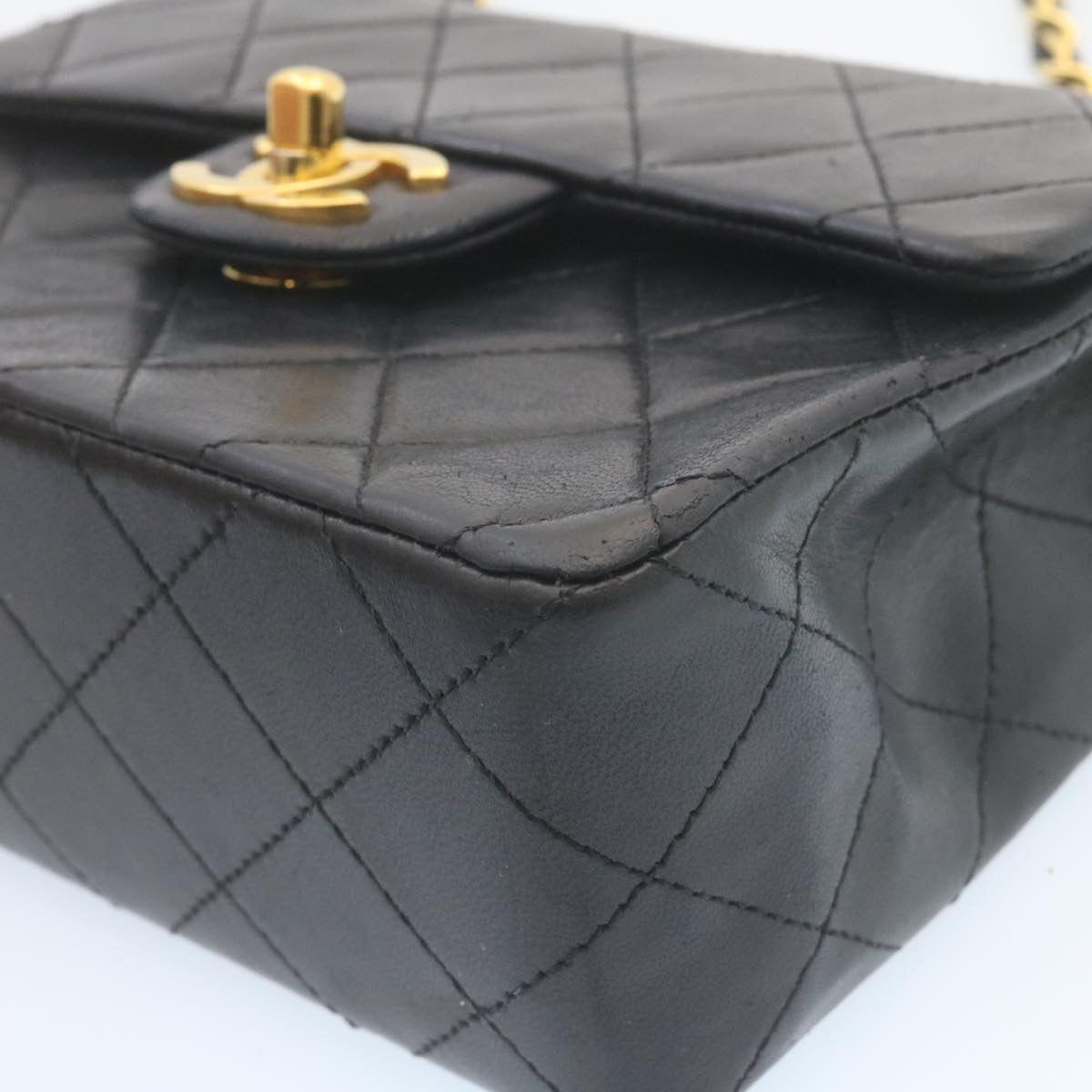 CHANEL Mini Matelasse Chain Flap Shoulder Bag Lamb Skin Black Gold  28471A