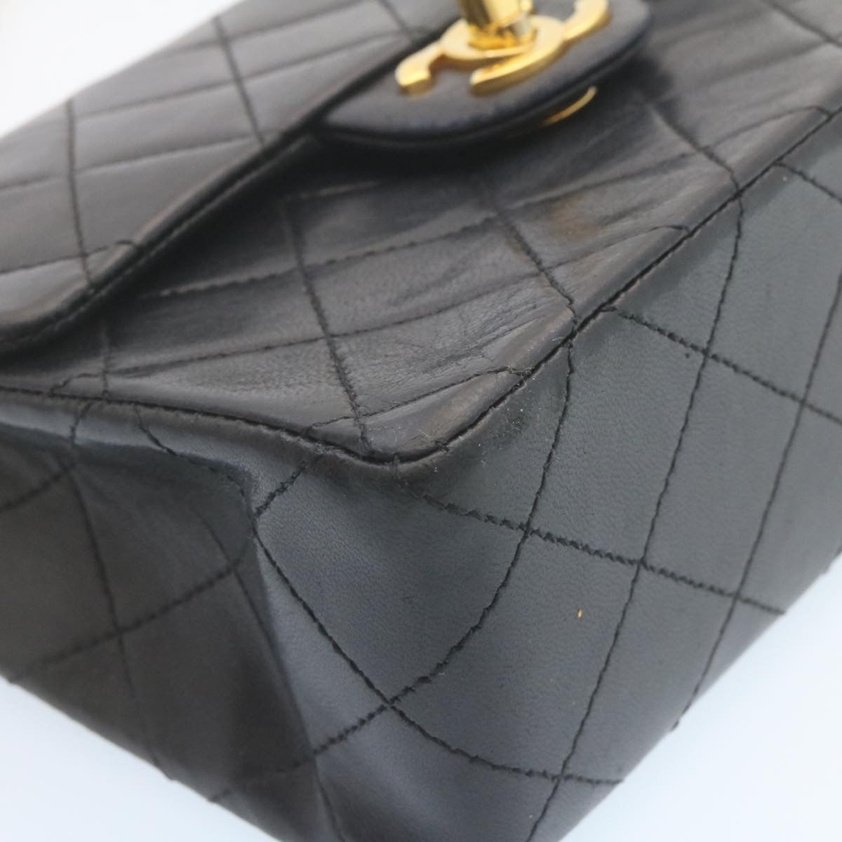 CHANEL Mini Matelasse Chain Flap Shoulder Bag Lamb Skin Black Gold  28471A