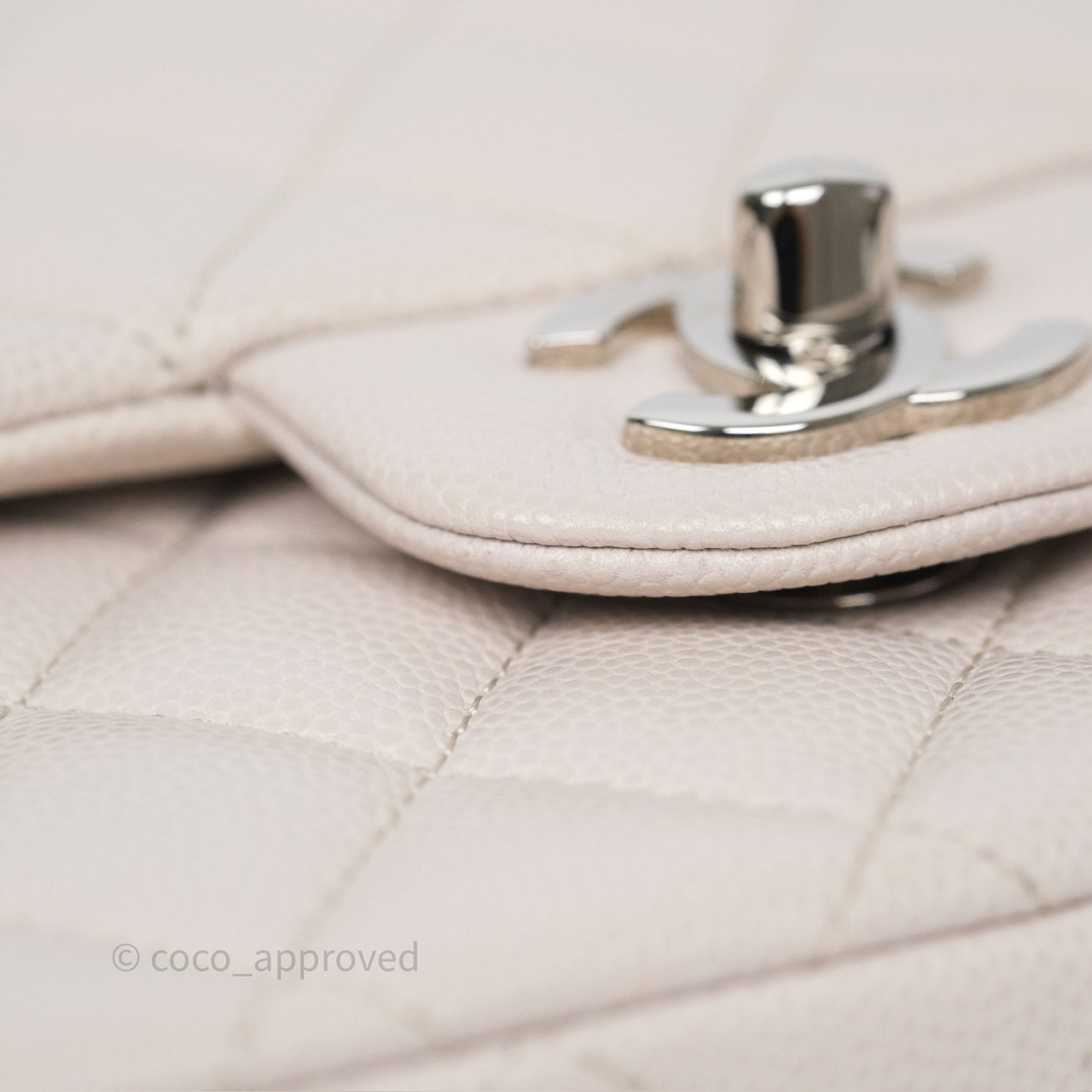 Chanel Classic M/L Medium Flap Quilted Stone Ivory Caviar Silver Hardware
