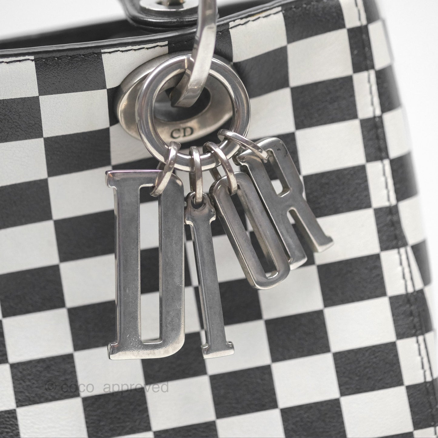 Christian Dior Medium Lady Dior Checkered Black/ White Calfskin