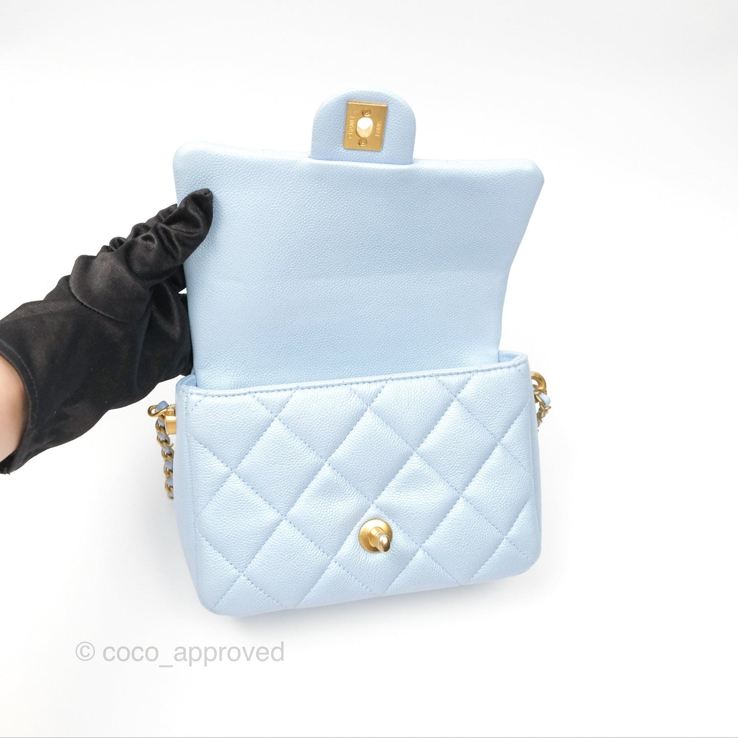 Chanel Quilted My Perfect Mini Iridescent Blue Caviar Aged Gold Hardware