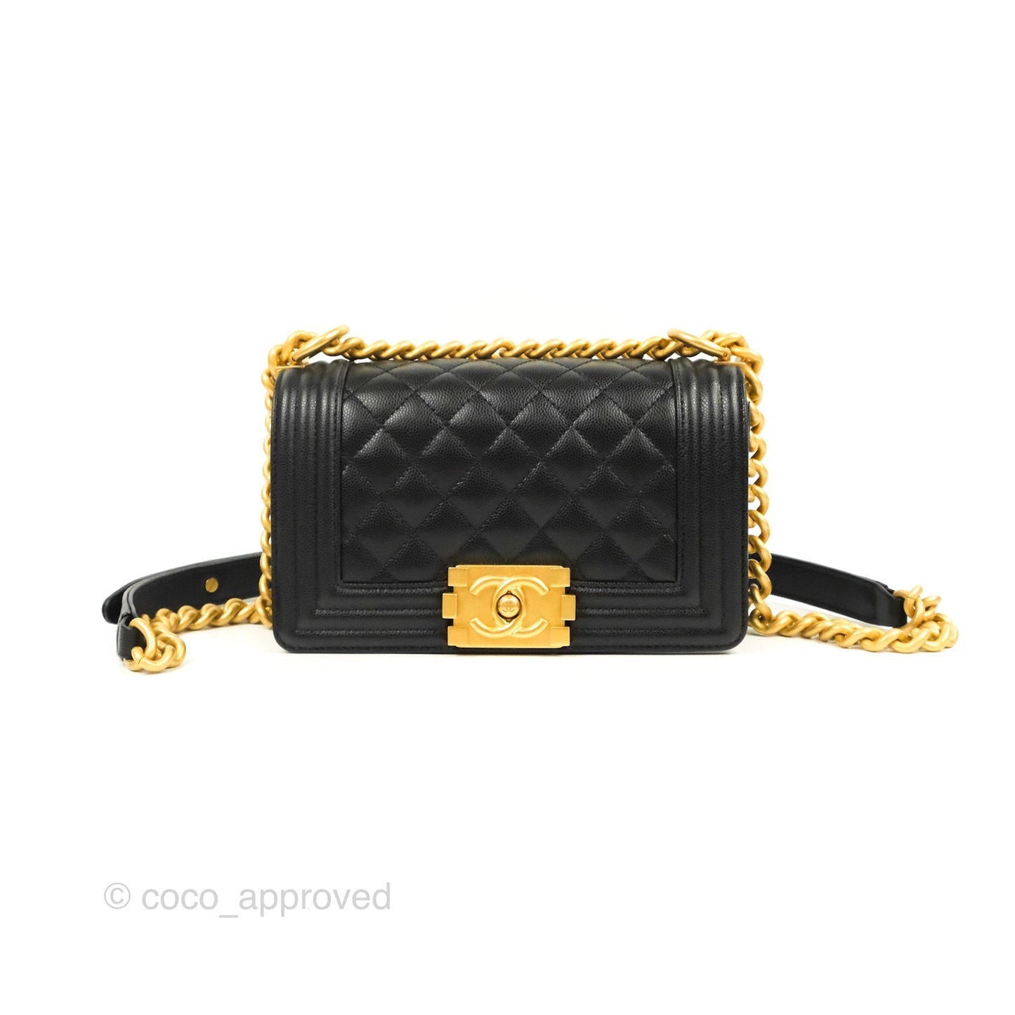 Chanel Small Boy Black Caviar Aged Gold Hardware