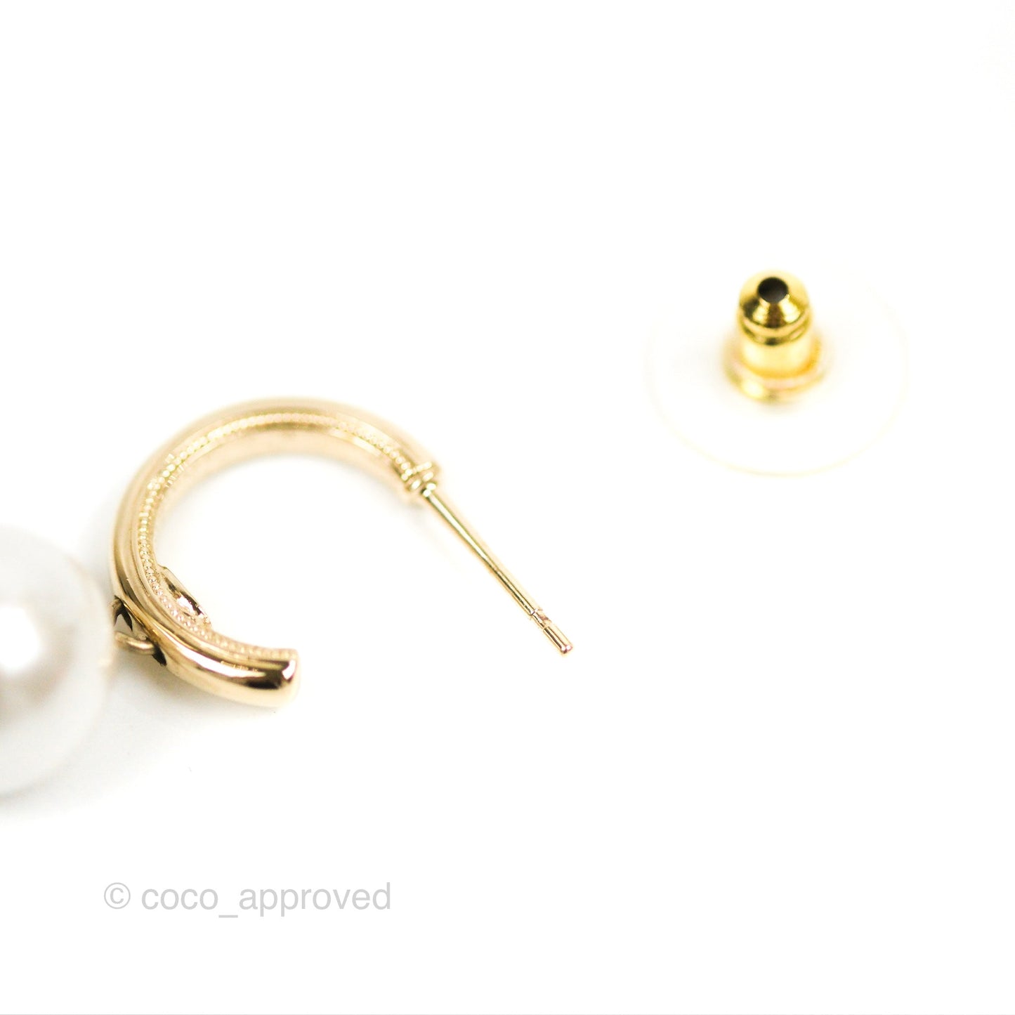 Chanel CC Crystal Pearl Drop Hoop Earrings Gold Tone 22S