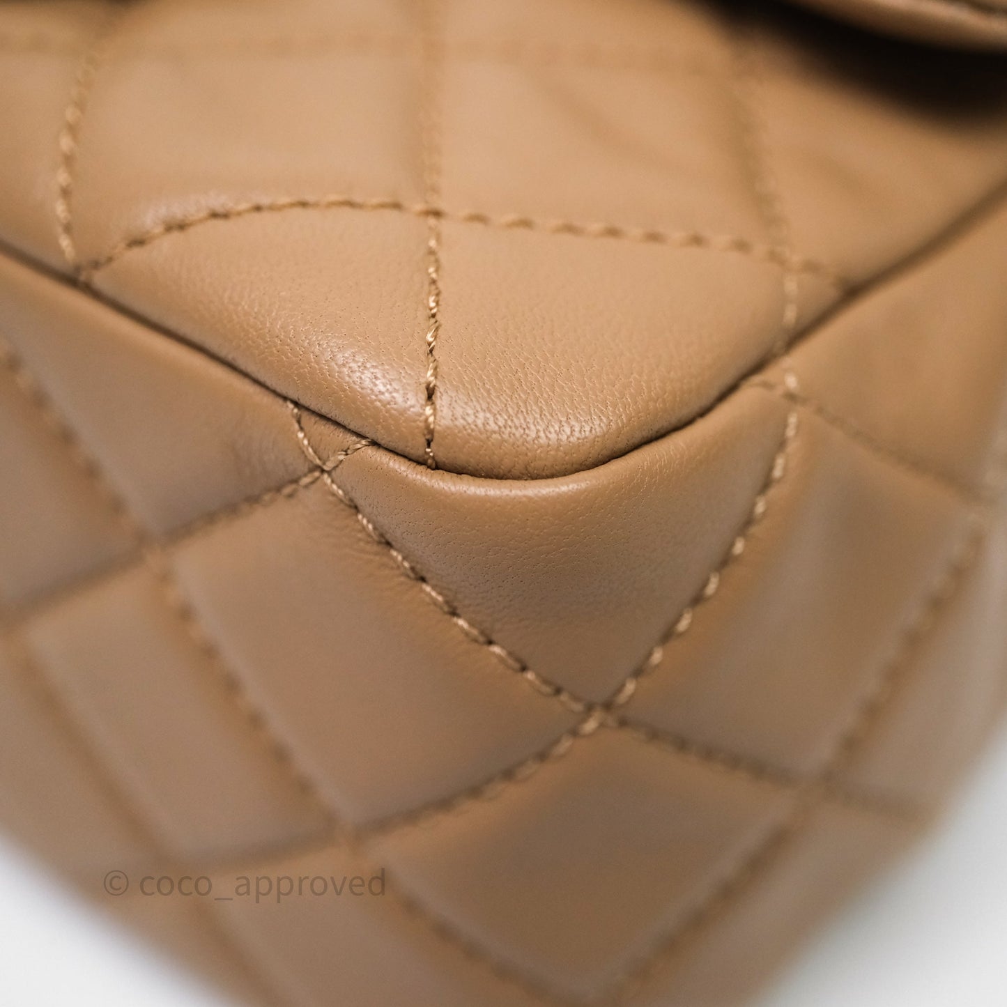 Chanel Pearl Crush Mini Square Quilted Beige Lambskin Aged Gold Hardware