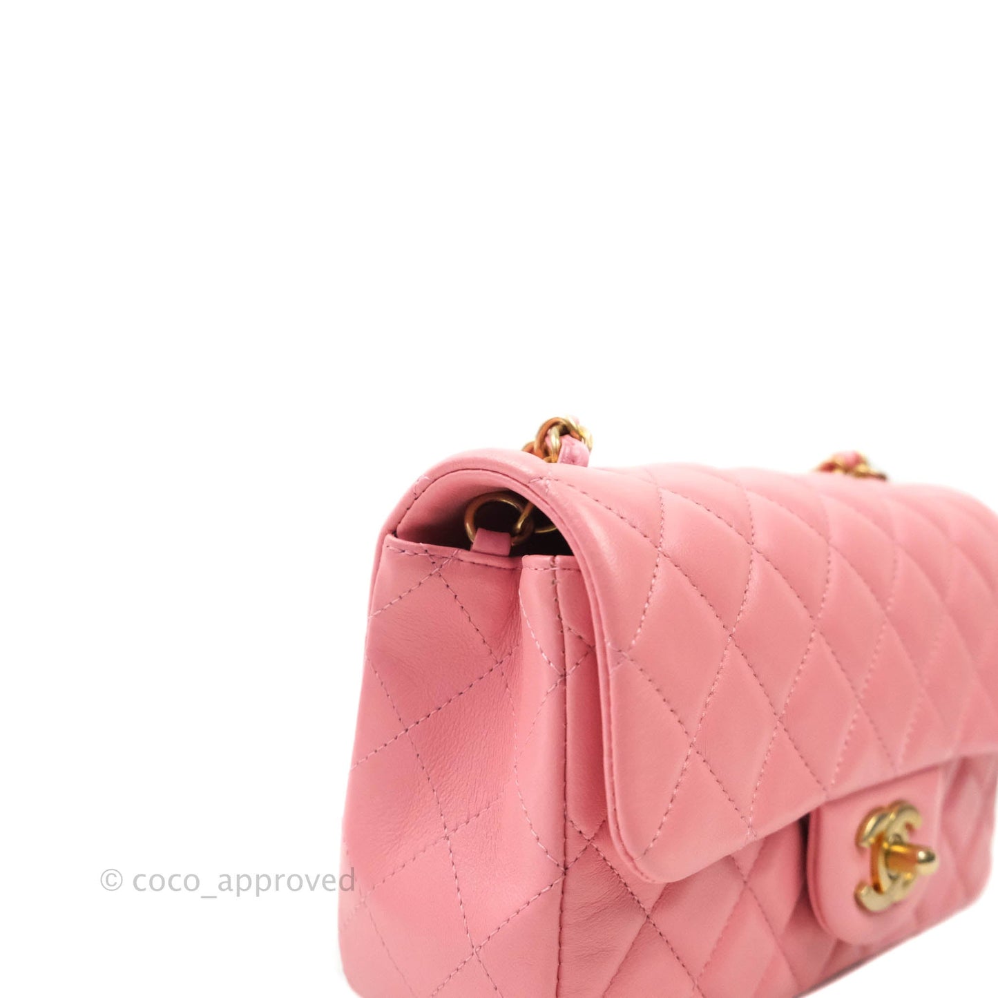 Chanel Classic Quilted Mini Rectangular Flap Pink Lambskin Aged Gold Hardware