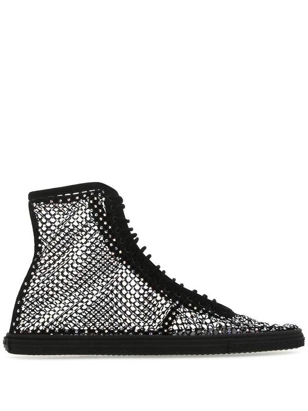 Luxury Saint Laurent Rhinestone Diamond High-Top Sneakers Black