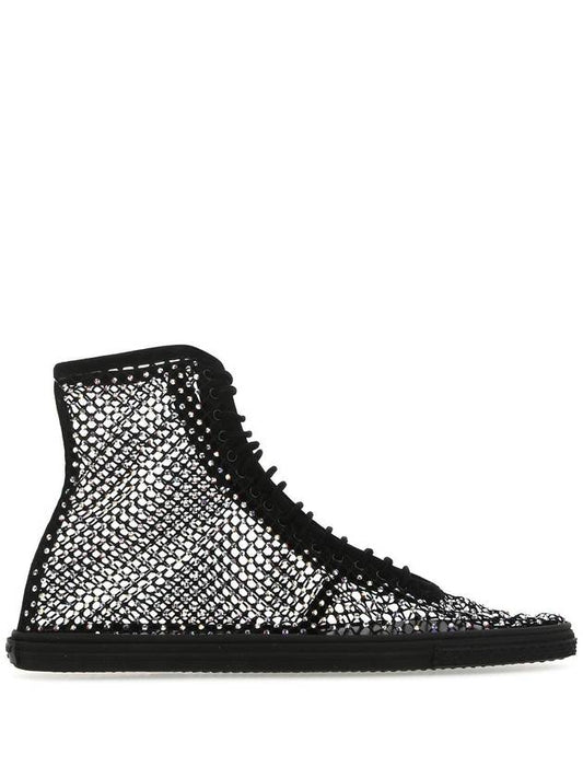 Luxury Saint Laurent Rhinestone Diamond High-Top Sneakers Black