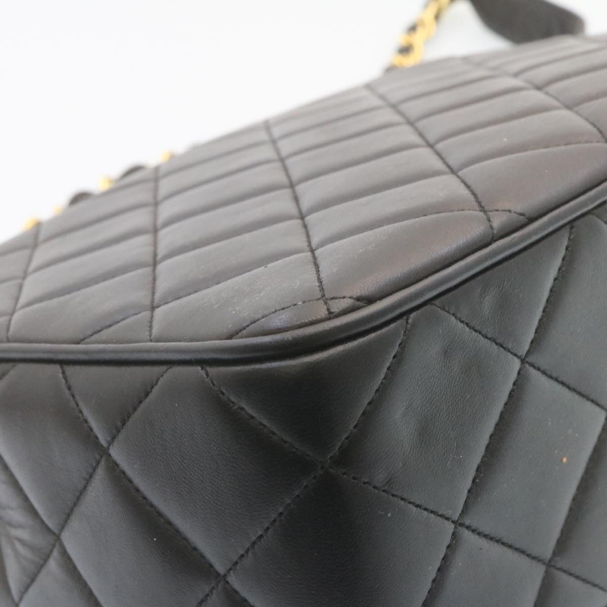 CHANEL Matelasse Chain Flap Shoulder Bag Lamb Skin Black Gold CC  28632A