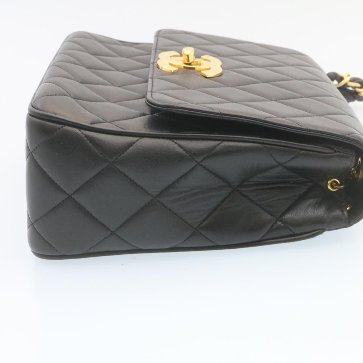 CHANEL Matelasse Chain Flap Shoulder Bag Lamb Skin Black Gold CC  28632A