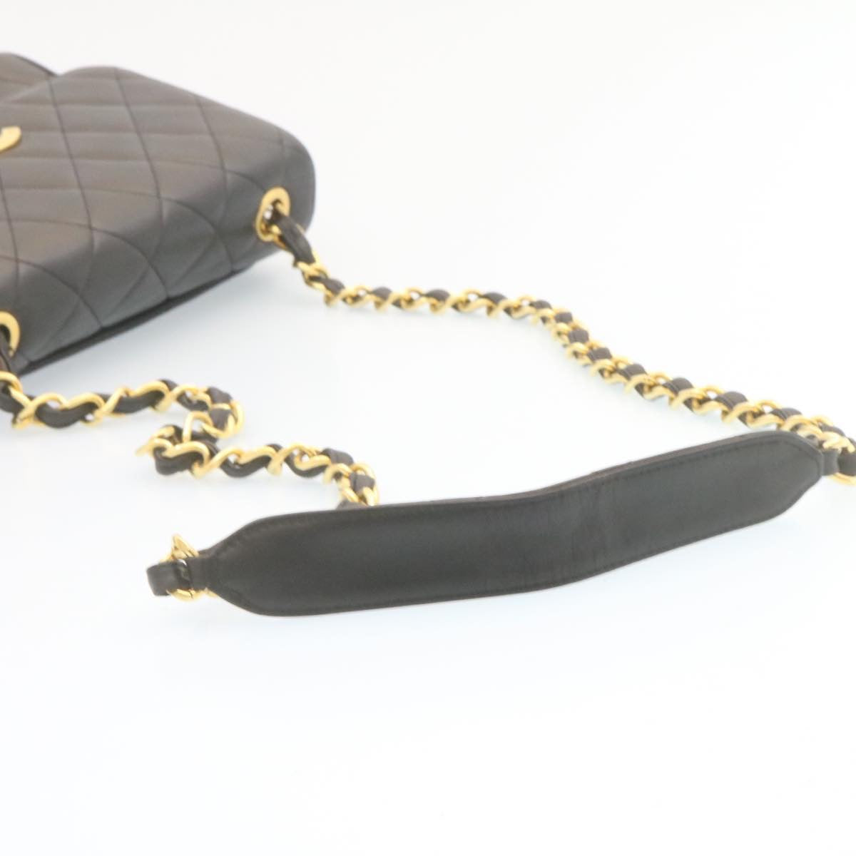 CHANEL Matelasse Chain Flap Shoulder Bag Lamb Skin Black Gold CC  28632A