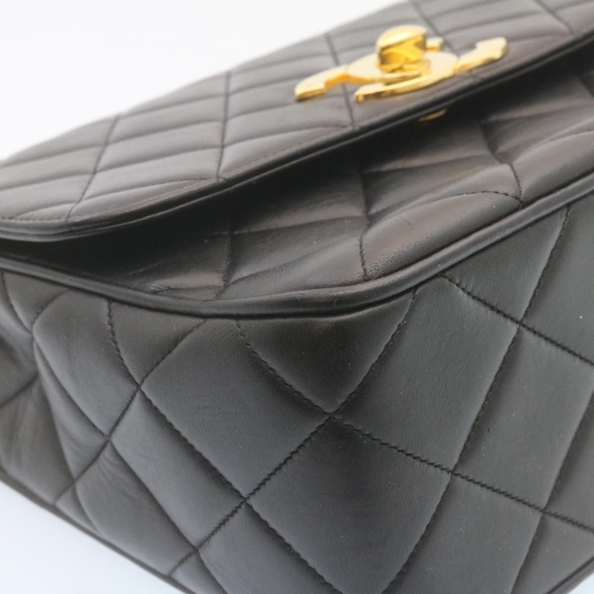 CHANEL Matelasse Chain Flap Shoulder Bag Lamb Skin Black Gold CC  28632A