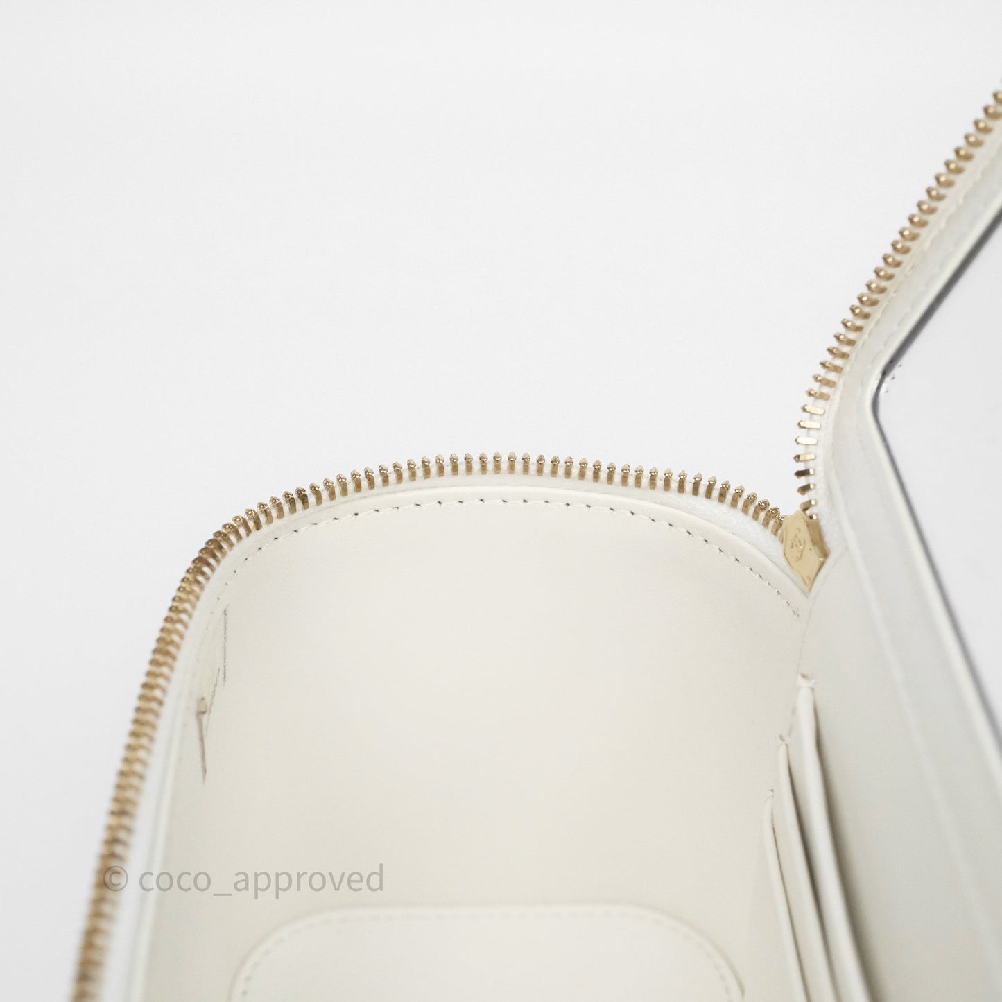 Chanel Logo Top Handle Vanity Rectangular White Caviar Aged Gold Hardware
