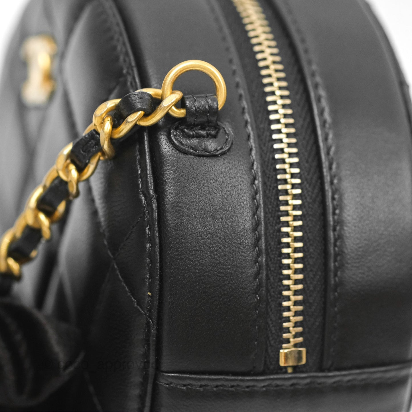 Chanel Quilted Round Pearl Crush Clutch With Chain Black Lambskin Aged Gold Hardware