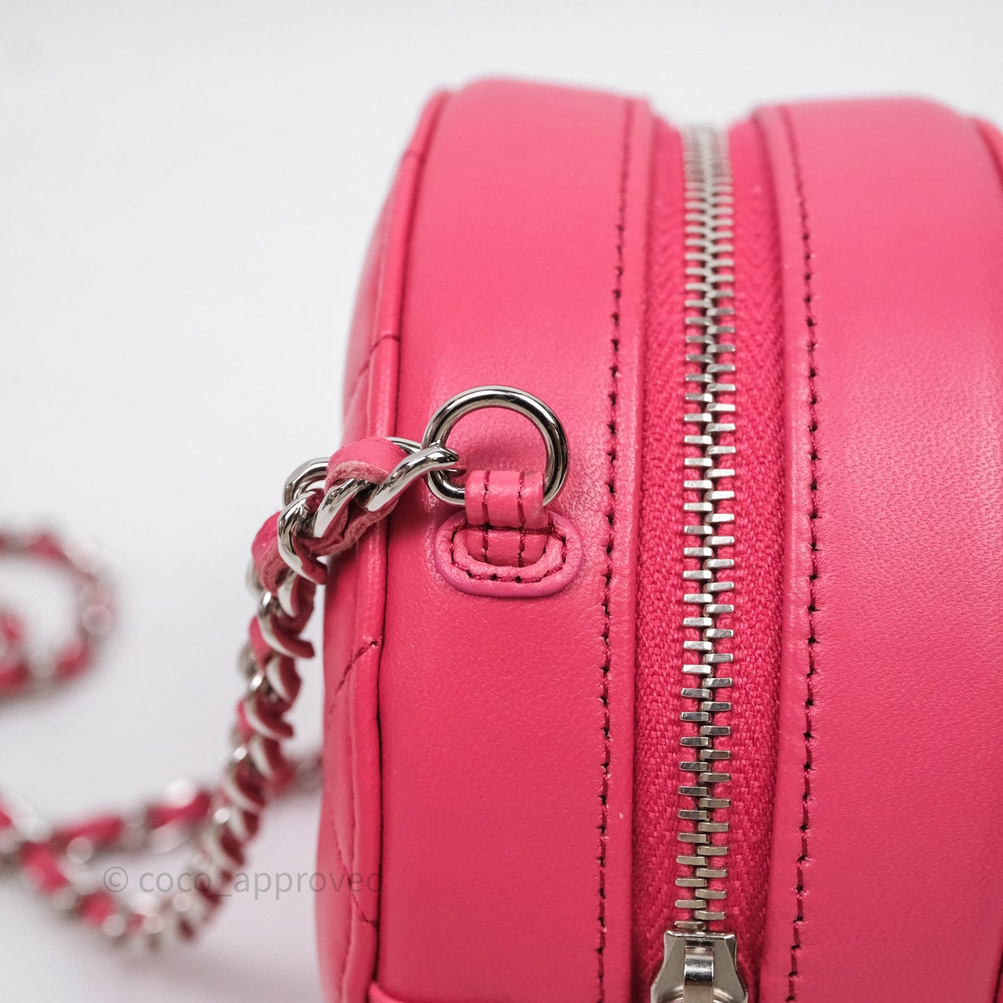 Chanel Quilted Round Clutch With Chain Dark Pink Lambskin Gold Hardware