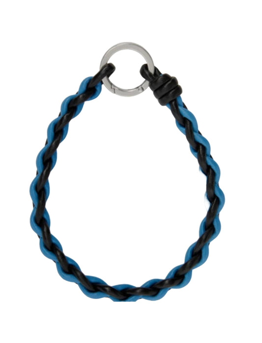 Luxury Bottega Veneta Black & Blue Woven Leather Keychain