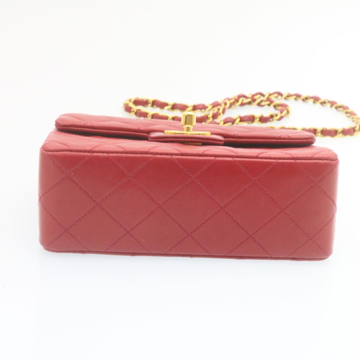 CHANEL Matelasse Chain Flap Shoulder Bag Lamb Skin Turn Lock Red CC  28661A