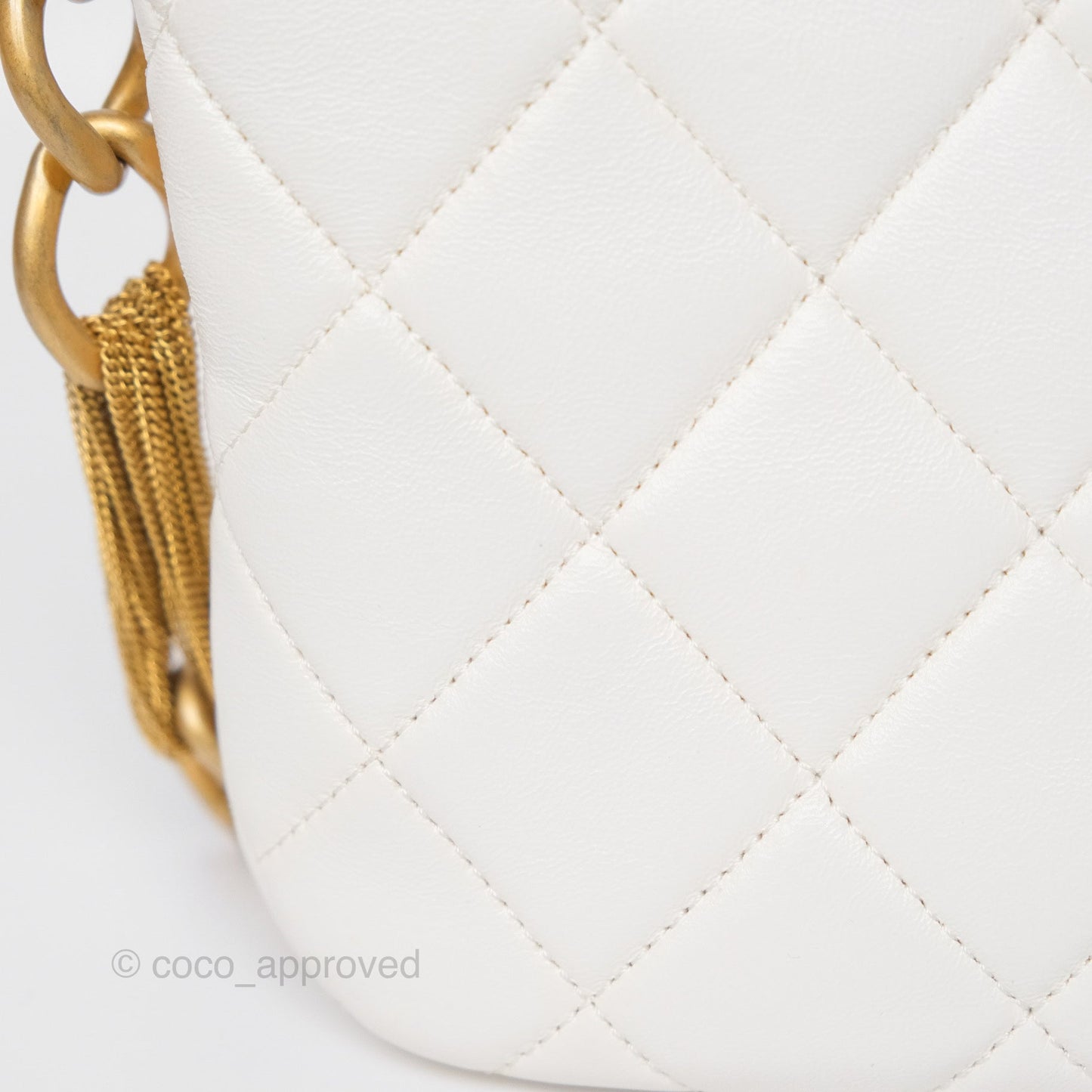 Chanel Chain Hobo Bag Quilted White Lambskin Aged Gold Hardware 23A
