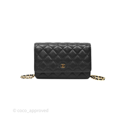 Chanel Classic Wallet On Chain WOC Quilted Black Caviar Gold Hardware