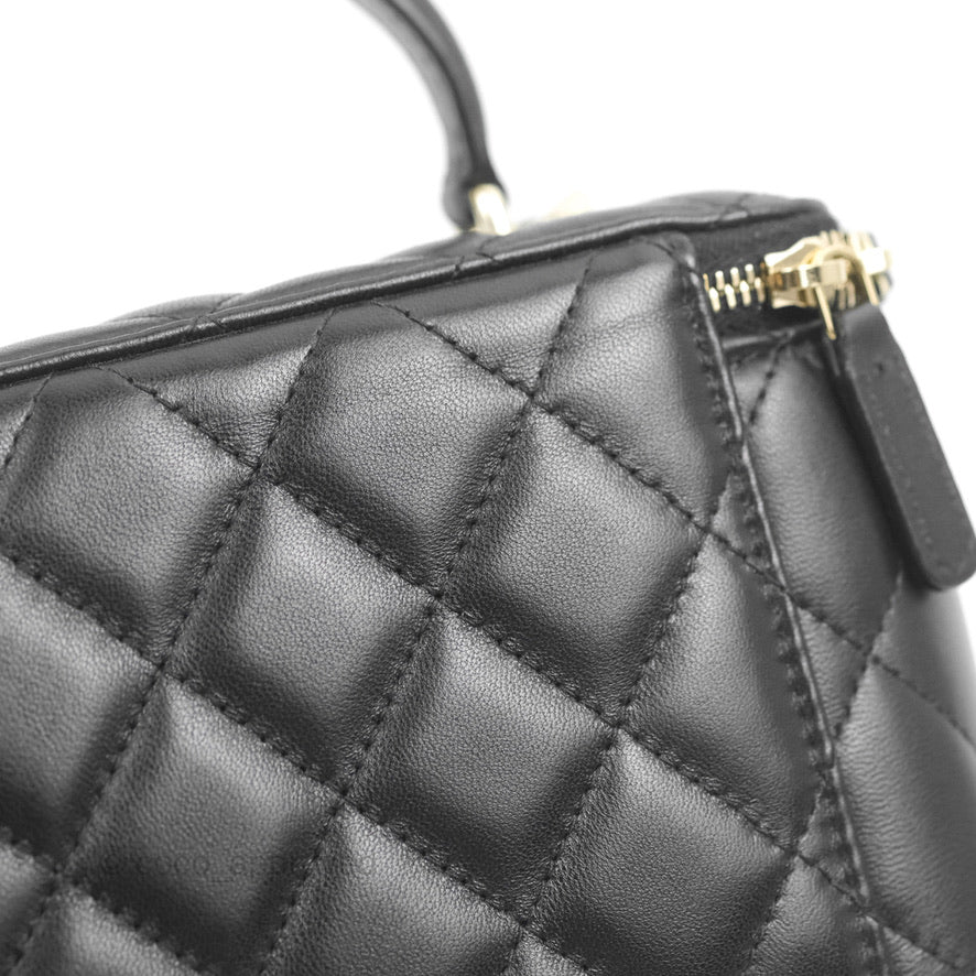 Chanel Vanity Rectangular Top Handle Black Lambskin Gold Hardware