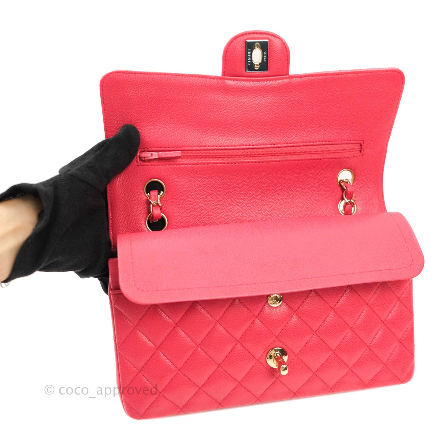 Chanel Classic M/L Medium Double Flap Dark Pink Caviar Gold Hardware