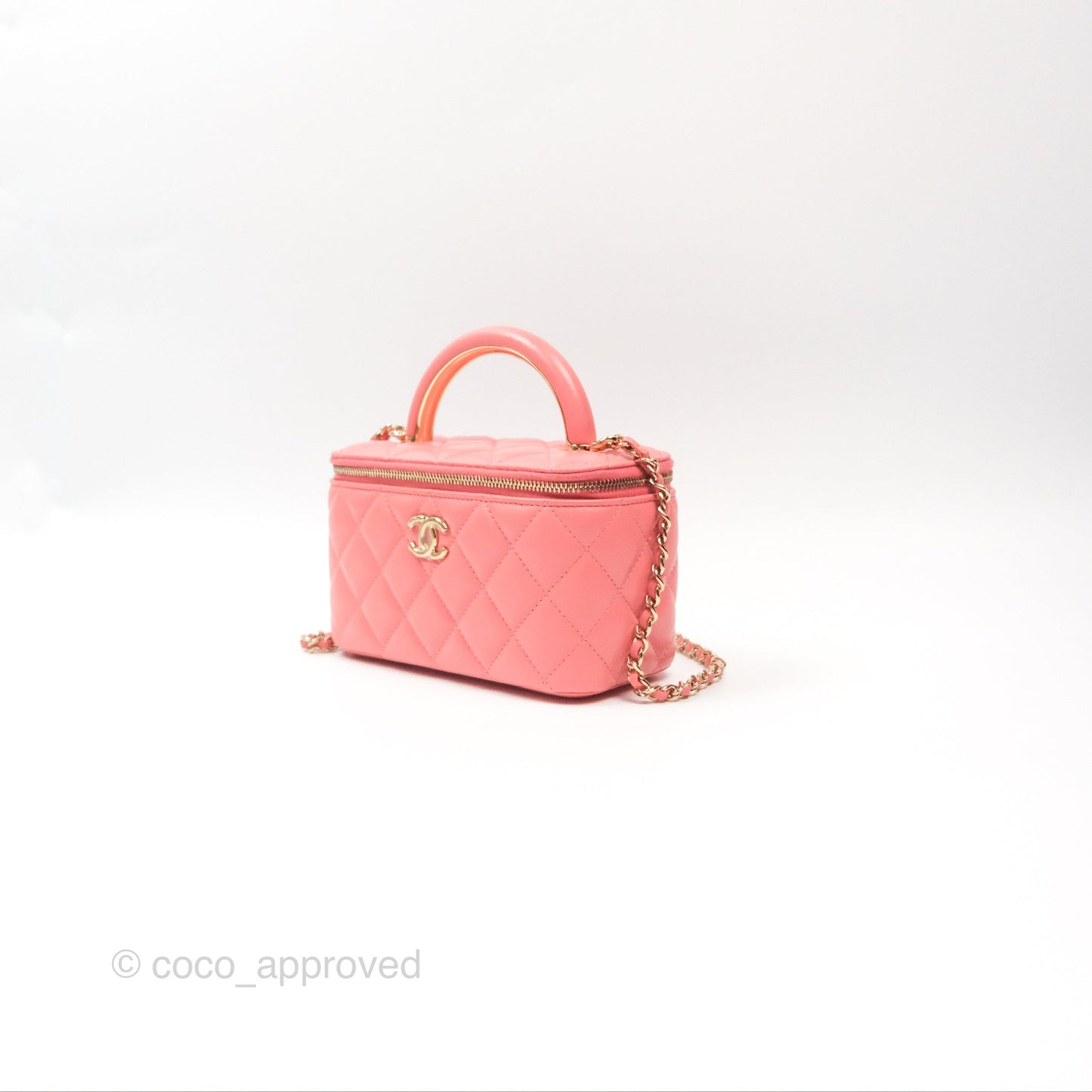 Chanel Vanity Rectangular Top Handle Pink Lambskin Gold Hardware