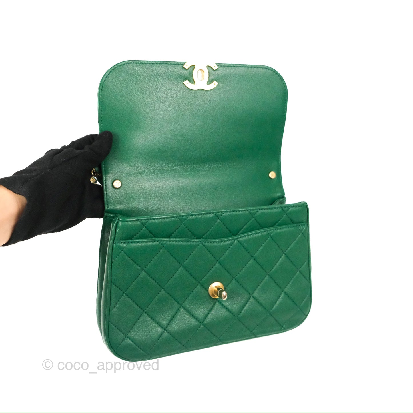 Chanel Chain Infinity Top Handle Bag Green Lambskin Aged Gold Hardware