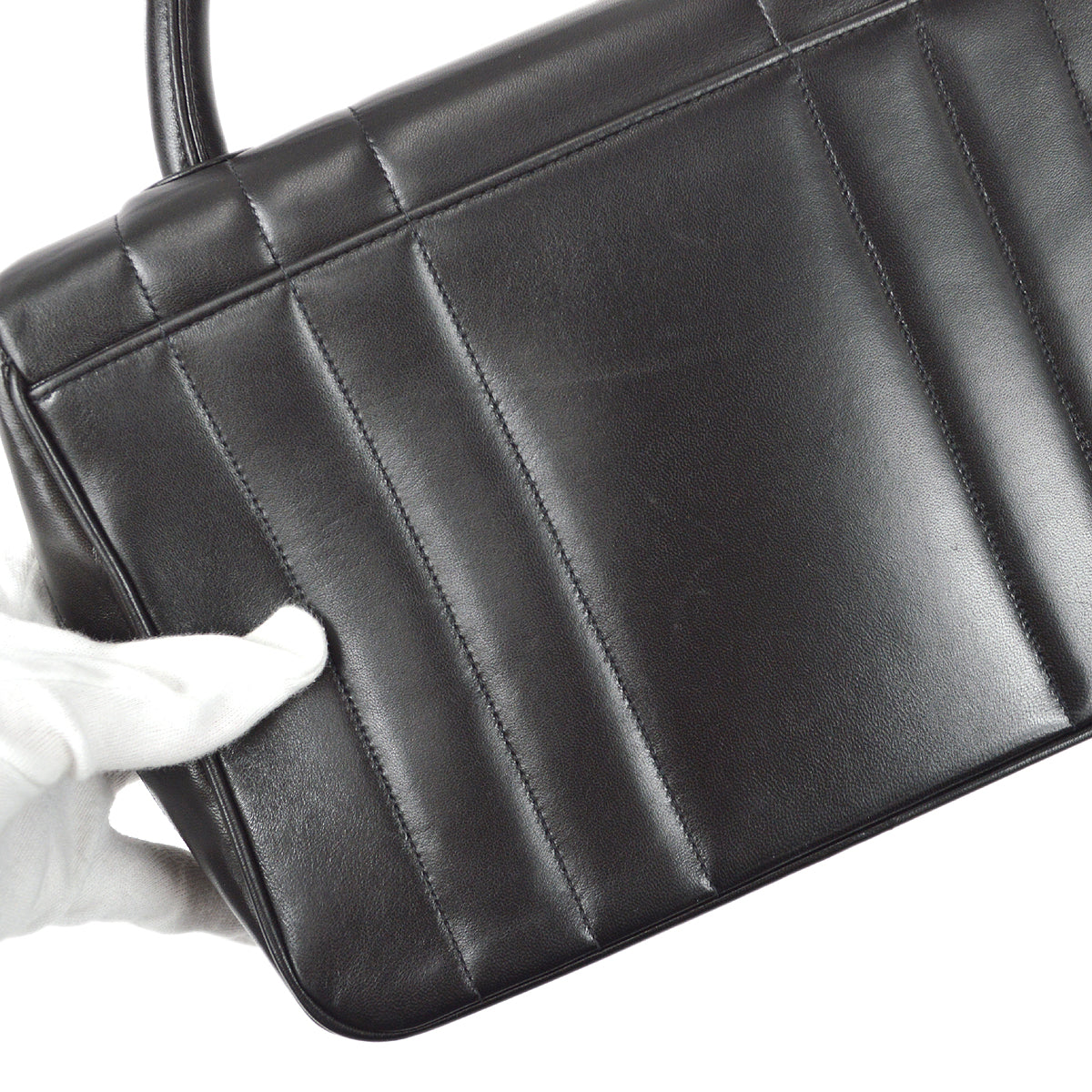 Luxury Chanel 1994-1996 Vertical Stith Top Handle Bag Black Lambskin