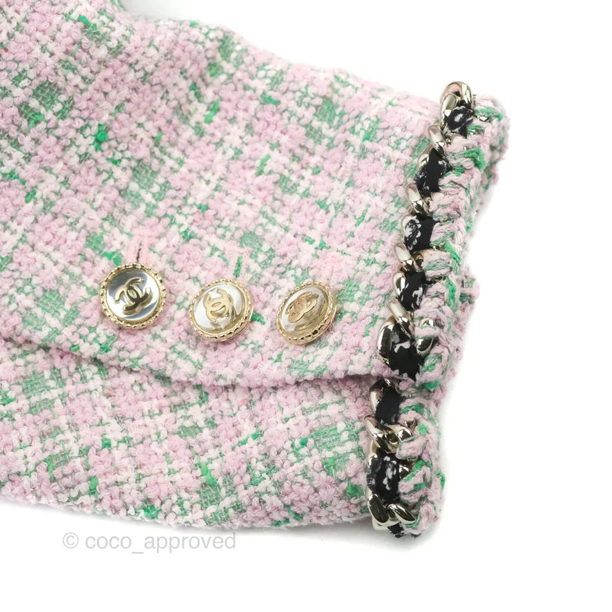 Chanel Tweed Jacket Light Pink/Green 2021SS Runway Size 34