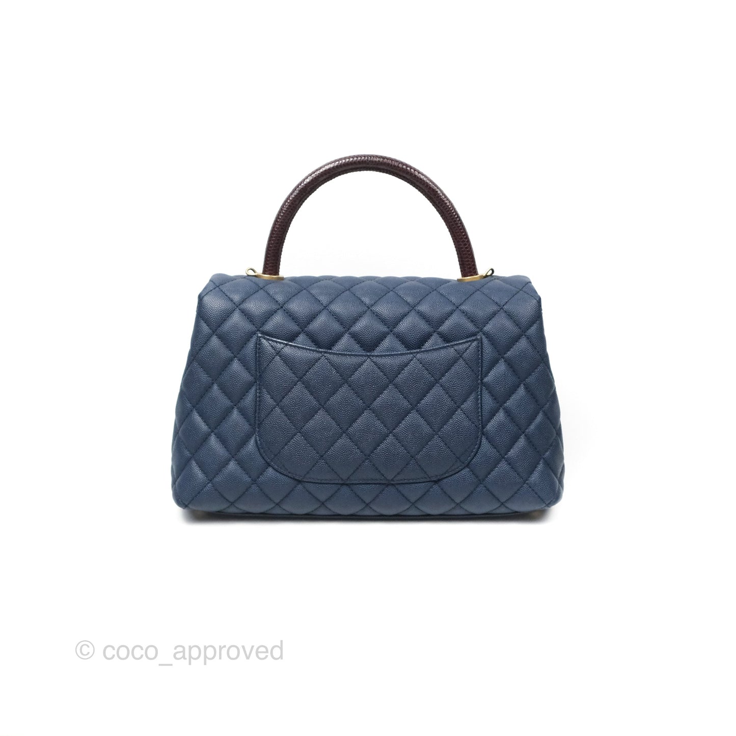 Chanel Medium Coco Handle Quilted Navy Caviar Lizard Handle Aged Gold Hardware