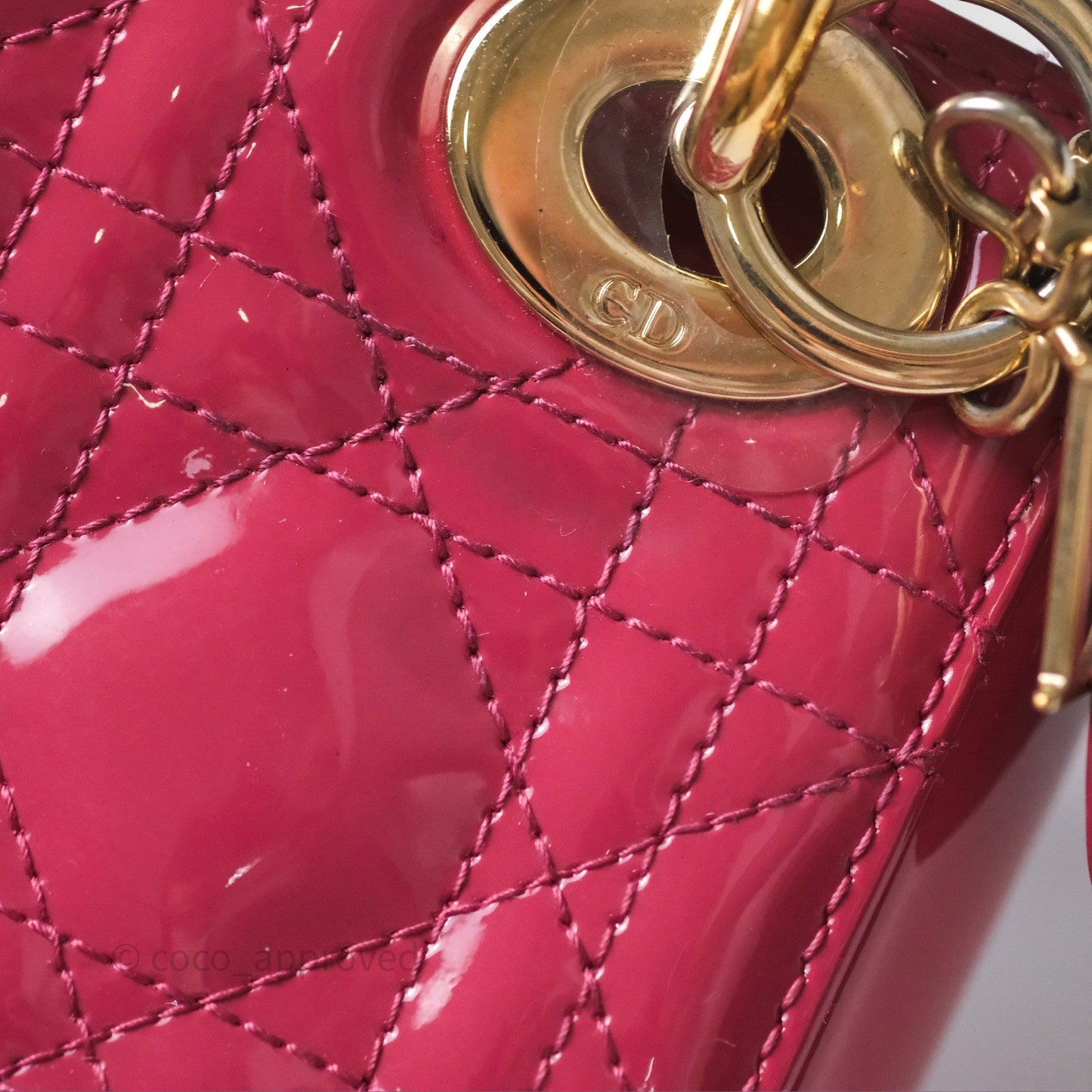 Christian Dior Mini Lady Dior Dusty Pink Patent Cannage Calfskin Gold Hardware