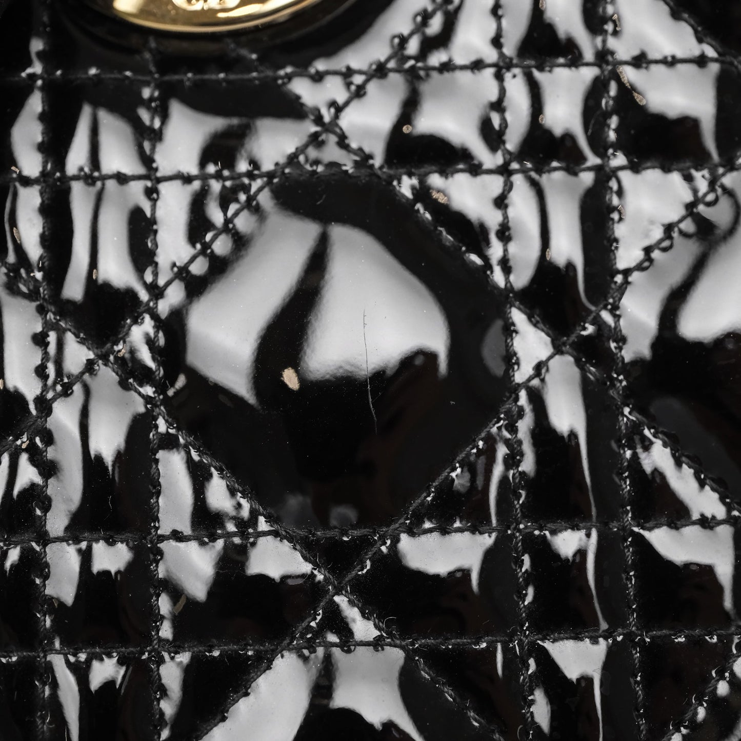 Christian Dior Mini Lady Dior Black Cannage Patent Gold Hardware