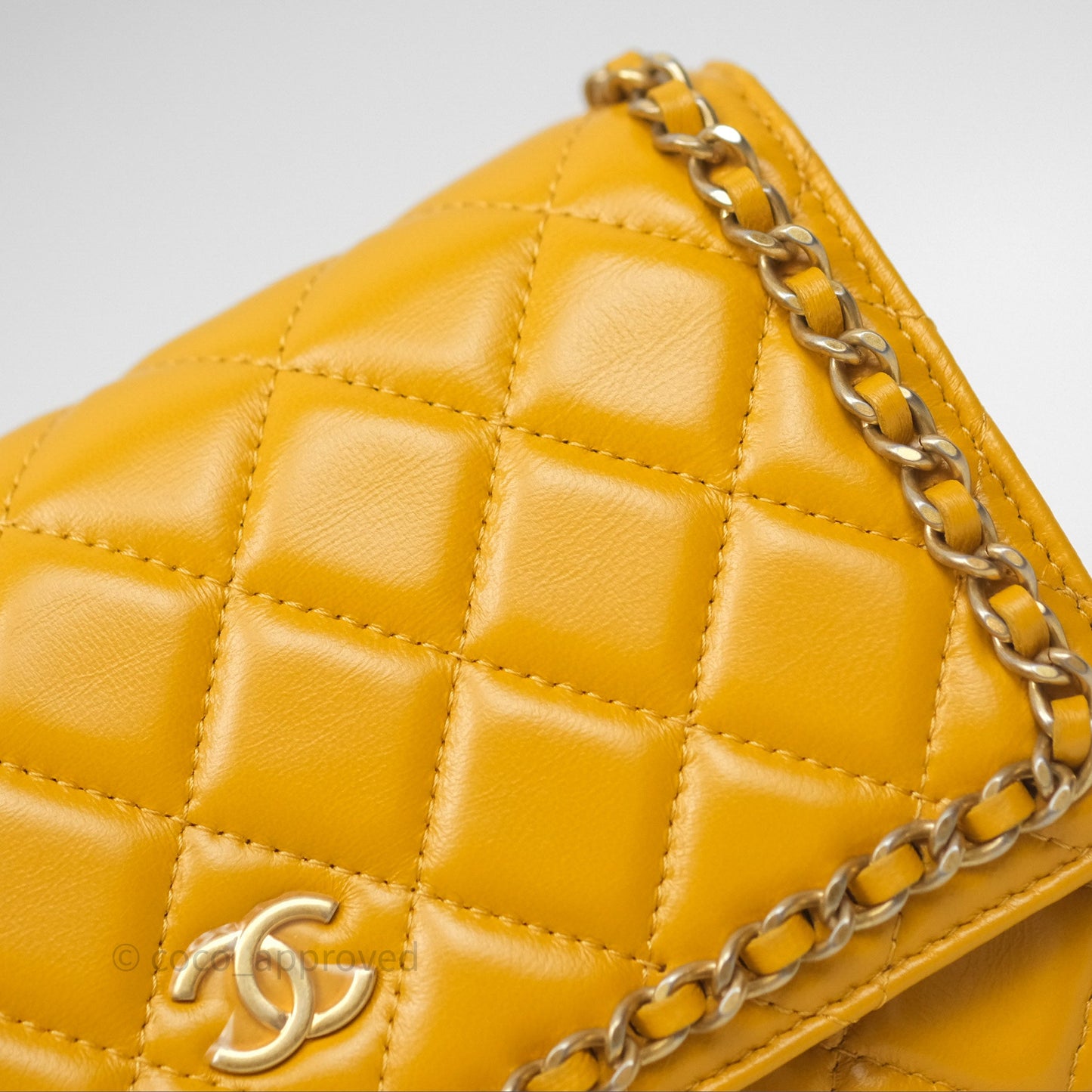 Chanel Quilted Classic Chain Around WOC Yellow Lambskin Aged Gold Hardware