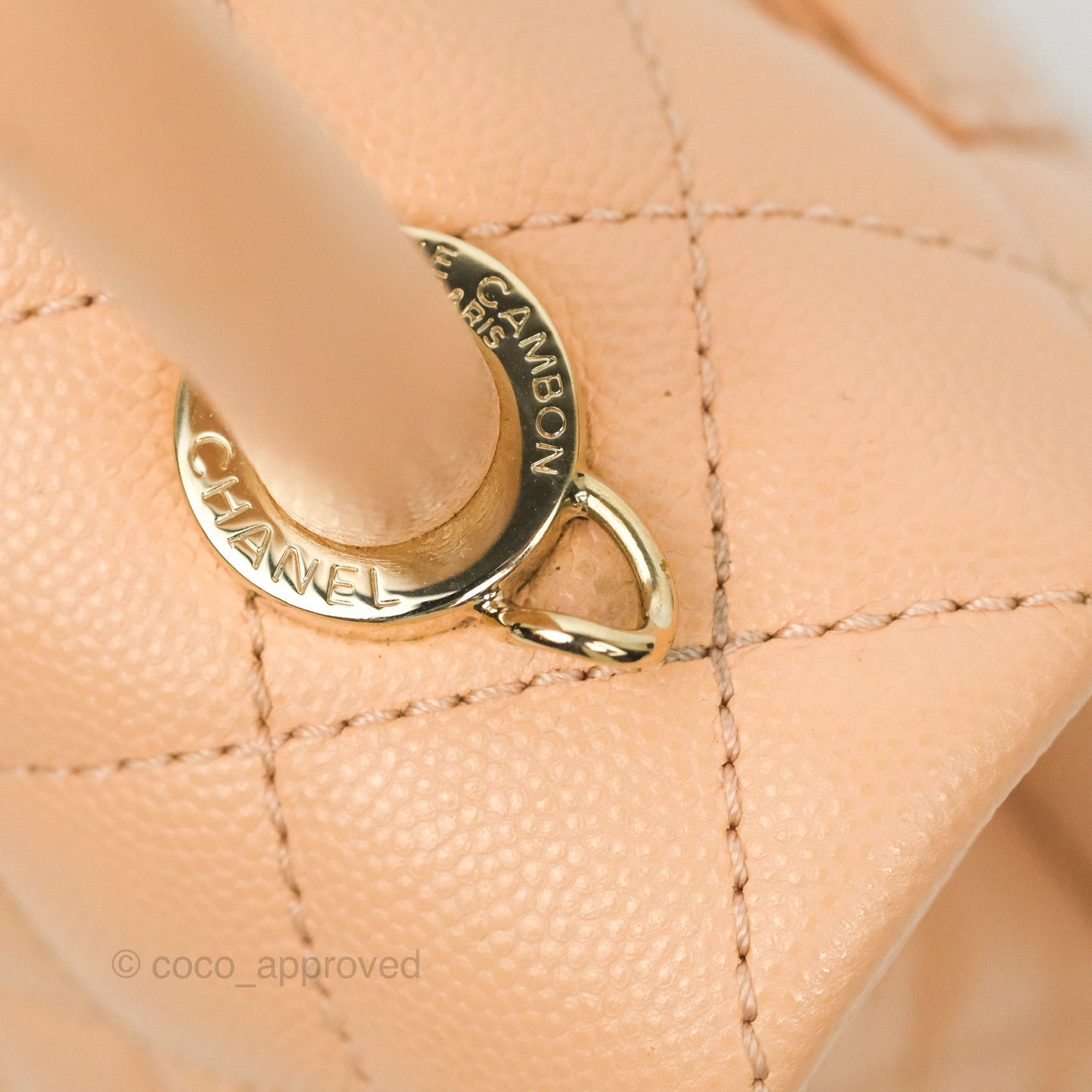 Chanel Mini Coco Handle Quilted Beige Pink Caviar Gold Hardware