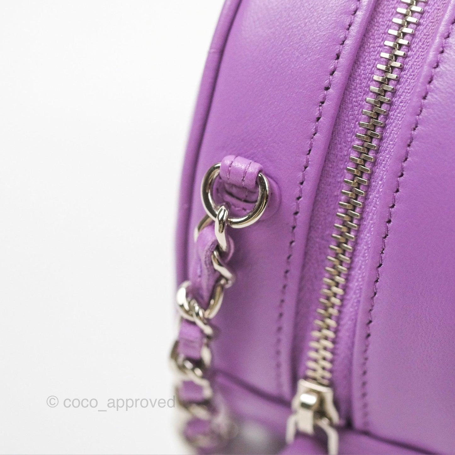 Chanel Round Circle Bag Purple Lambskin Silver Hardware