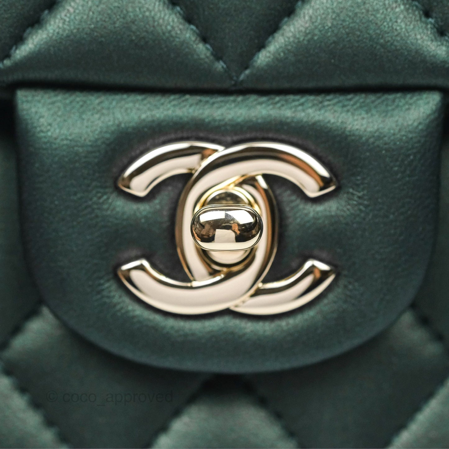 Chanel Top Handle Mini Rectangular Flap Bag Iridescent Dark Green Lambskin Gold Hardware