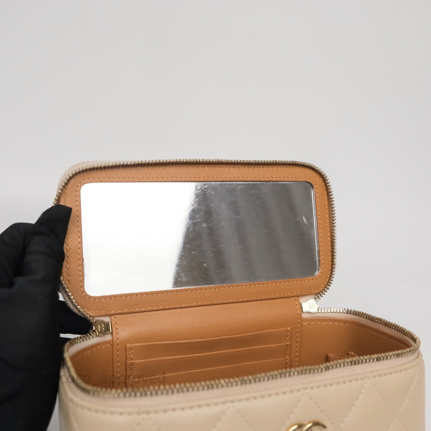 Chanel Vanity Rectangular Top Handle Ecru/Beige Lambskin Gold Hardware 23P