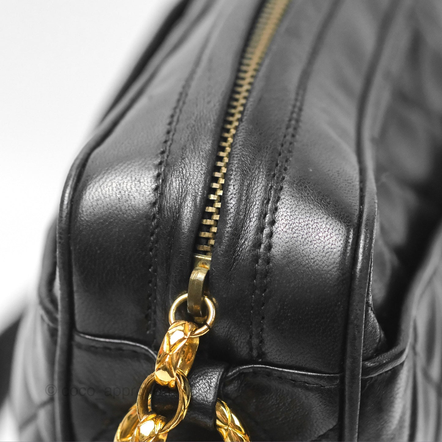 Chanel Vintage Quilted Shoulder Bag Black Lambskin Gold Hardware