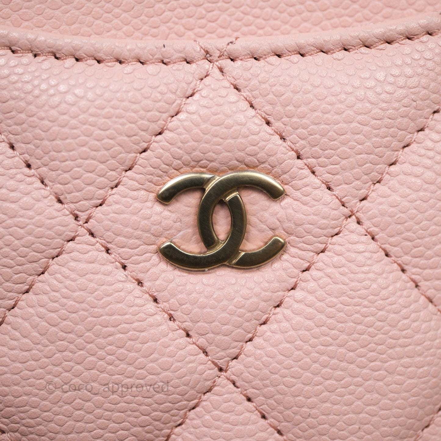 Chanel Quilted Card Holder Caviar Pink Gold Hardware