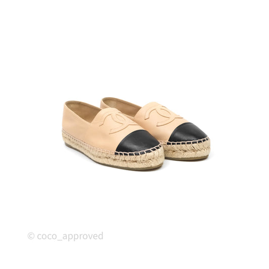 Chanel CC Espadrilles Beige Black Lambskin Size 36