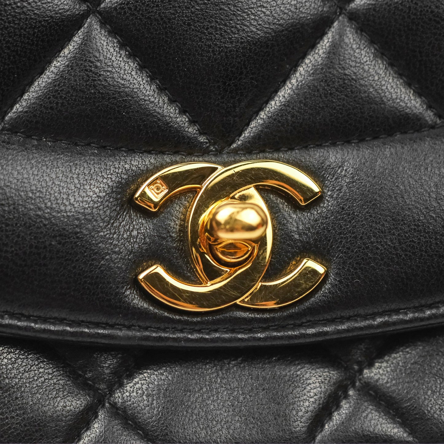 Chanel Vintage Small Quilted Classic Diana Flap Bag Black Lambskin 24K Gold Hardware