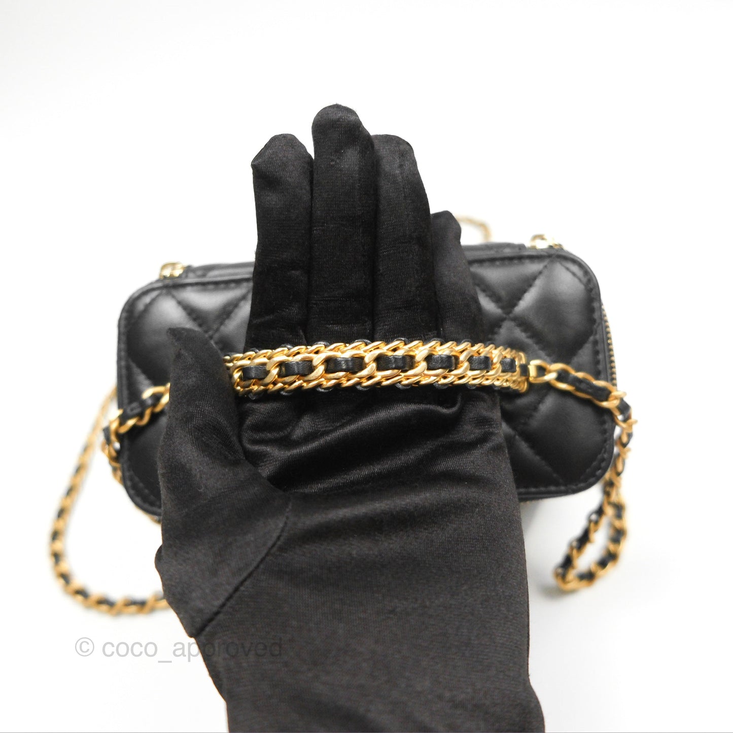 Chanel Vanity Rectangular Top Handle Black Lambskin Aged Gold Hardware