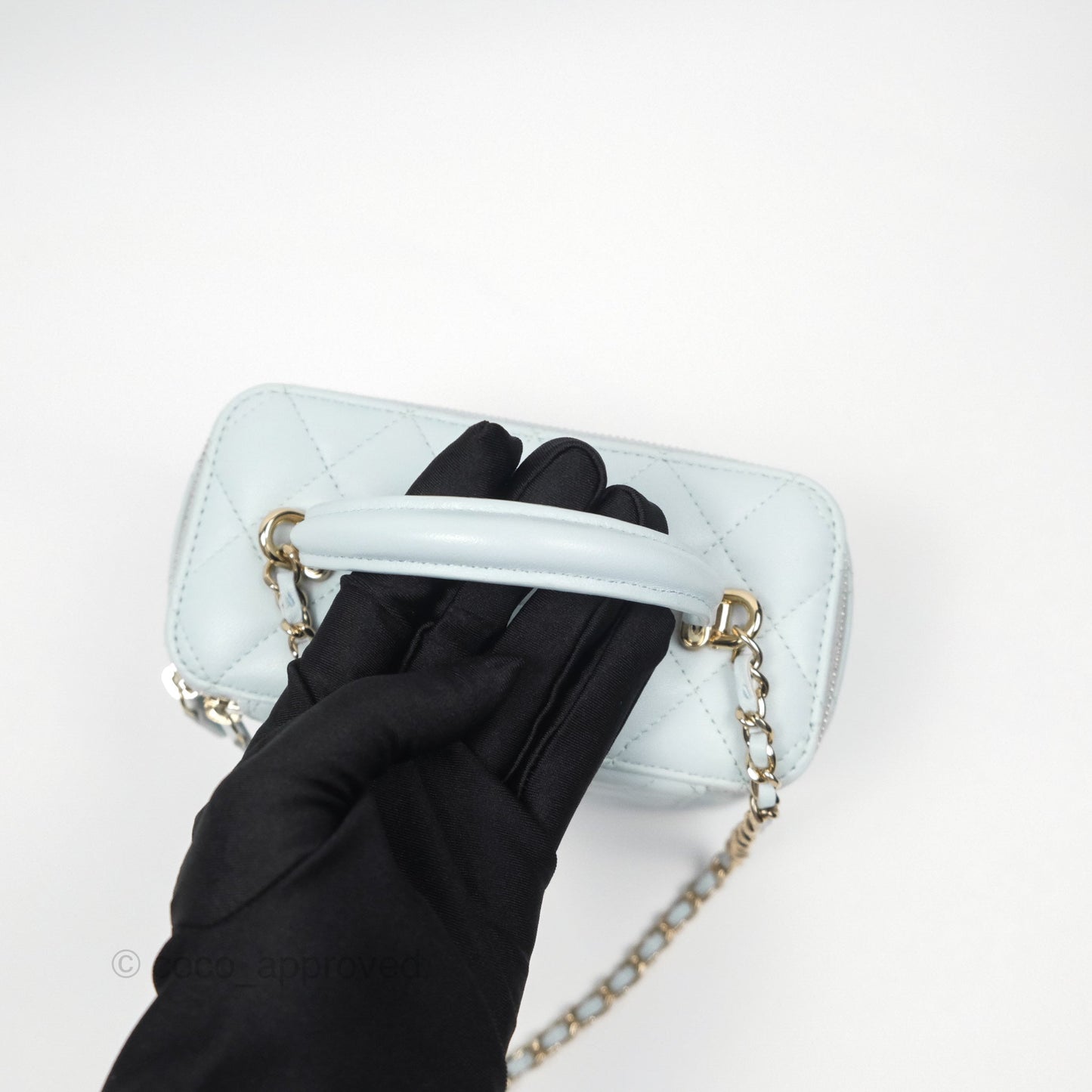 Chanel Vanity Rectangular Top Handle Light Blue Lambskin Gold Hardware