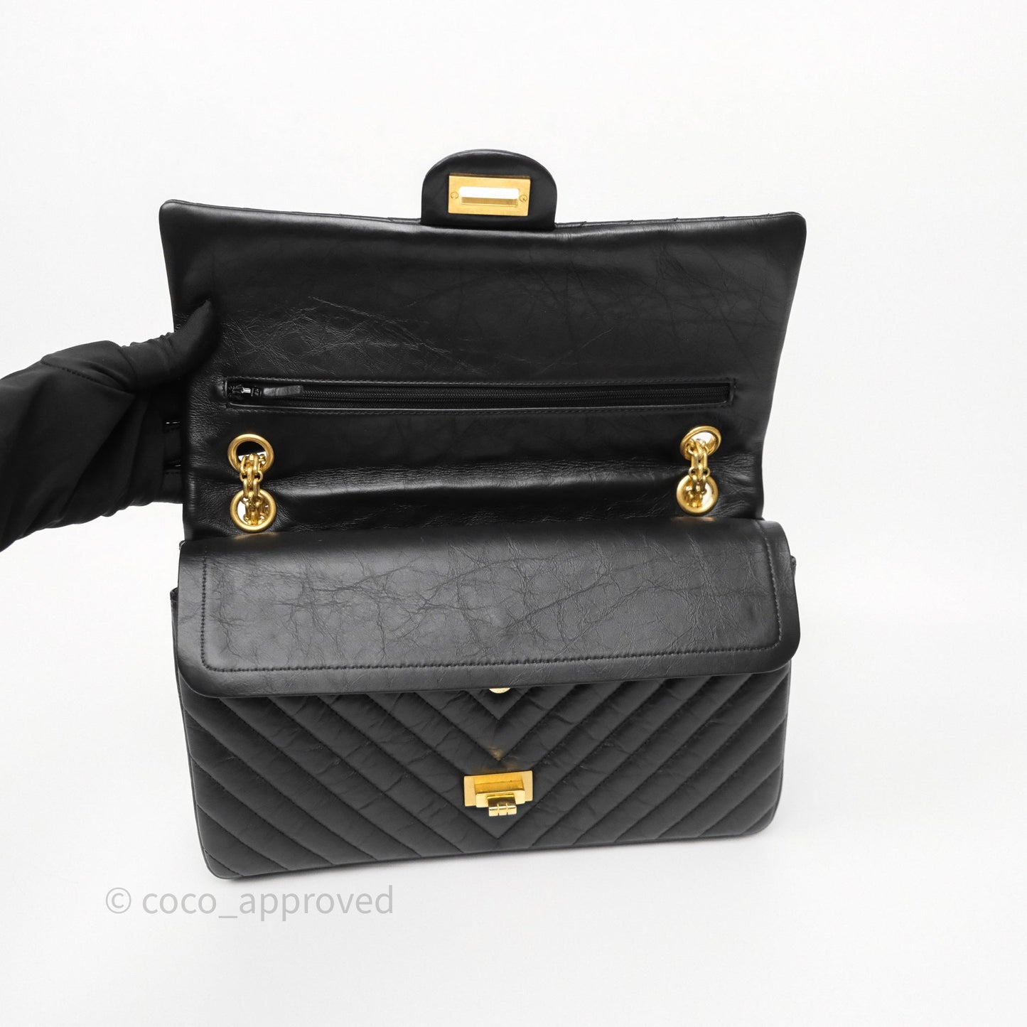 Chanel Reissue 226 Chevron Black Aged Calfskin Aged Gold Hardware