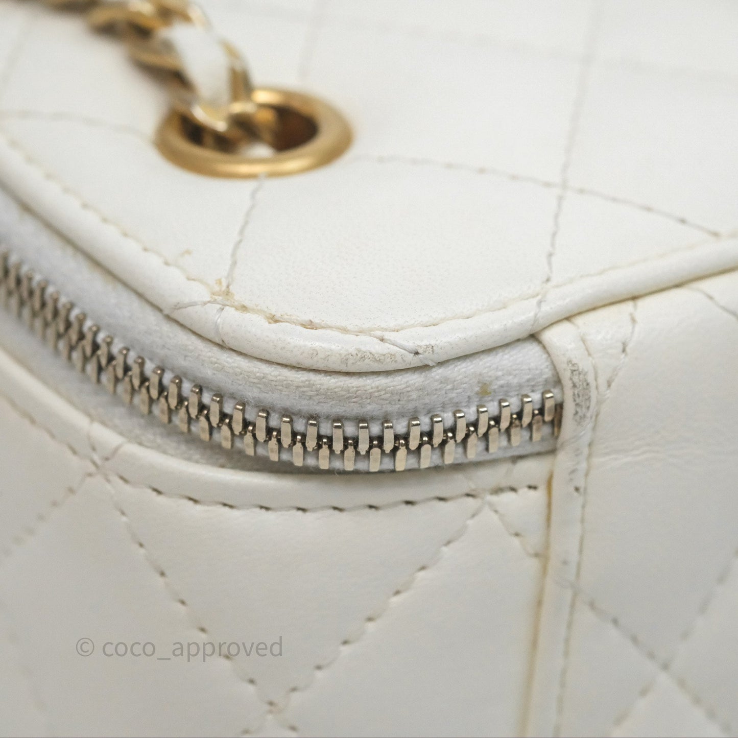 Chanel Mini Pearl Crush Vanity With Chain Ivory White Aged Gold Hardware