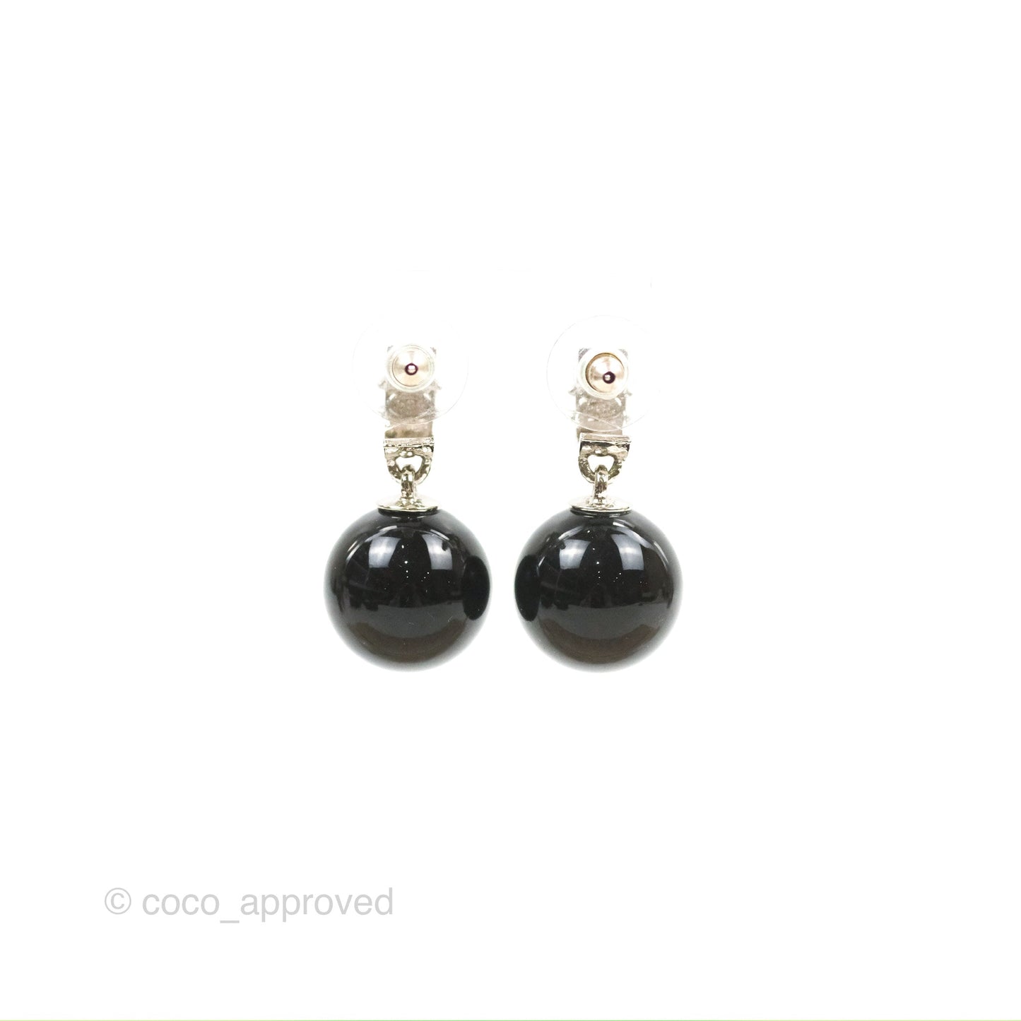 Chanel Resin Crystal CC Ball Drop Earrings Black